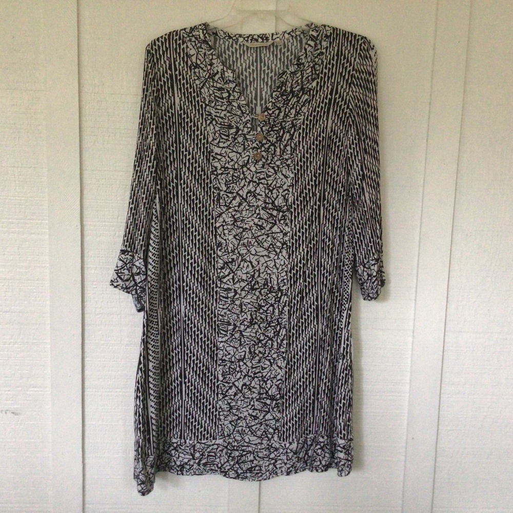 Women’s Soft Surroundings XL shift dress rayon 3/4 sleeves tan black very good